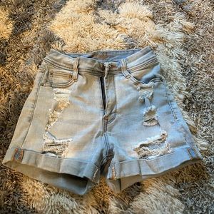 Rue21 Size 2 Curvy Hi Rise Light Blue Distressed Shorts